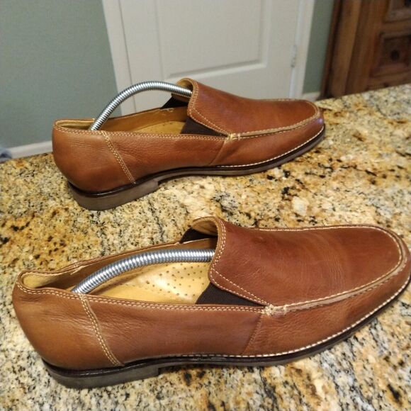 Sandro Men's Slip On Loafers 9 D Tan Soft Leather Made In Brazil Nice! - Picture 1 of 11